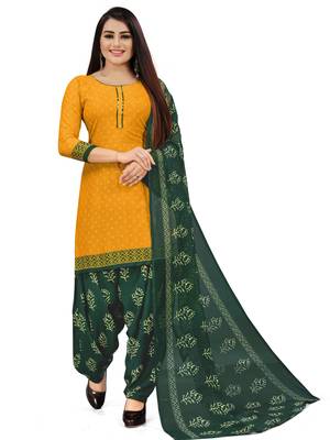 Yellow printed crepe salwar 1