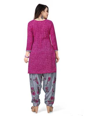 Dark-pink printed crepe salwar 2