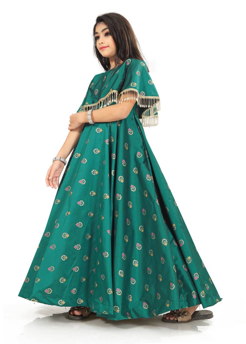 Kids Green Wedding Wear Gown For Girls