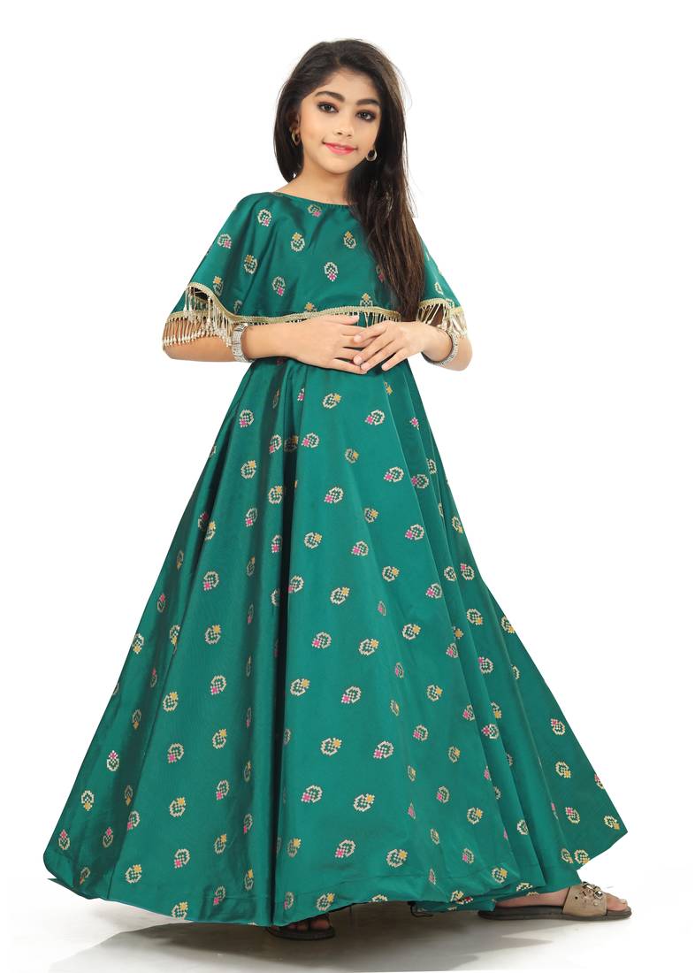 Kids Green Wedding Wear Gown For Girls