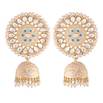 Traditional Handcrafted Kundan Pearl Studded Meenakari Jhumki Earring for Women  2