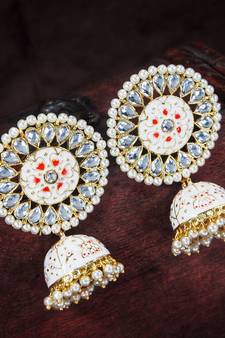 Traditional Handcrafted Kundan Pearl Studded Meenakari Jhumki Earring for Women (E2917CR)