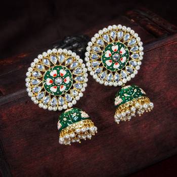 Traditional Handcrafted Kundan Pearl Studded Meenakari Jhumki Earring for Women (E2917G) 1