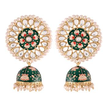 Traditional Handcrafted Kundan Pearl Studded Meenakari Jhumki Earring for Women (E2917G) 2