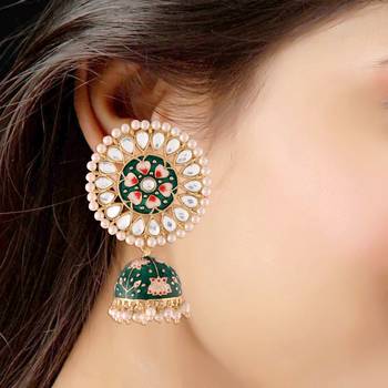 Traditional Handcrafted Kundan Pearl Studded Meenakari Jhumki Earring for Women (E2917G) 3