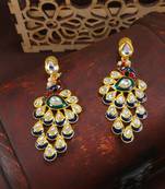 Traditional Meena Work Kundan Studded Peacock Design Dangle Earring For Women 