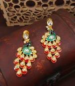 Meena Work Kundan Studded Peacock Design Dangle Earring For Women 