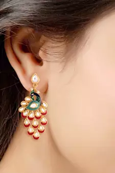 Meena Work Kundan Studded Peacock Design Dangle Earring For Women 