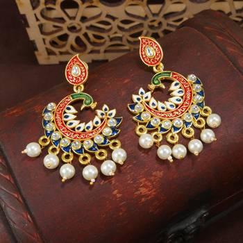 Meena Work Kundan Pearl Studded Peacock Designer Chandbali Earring For Women (E2919Bl) 1