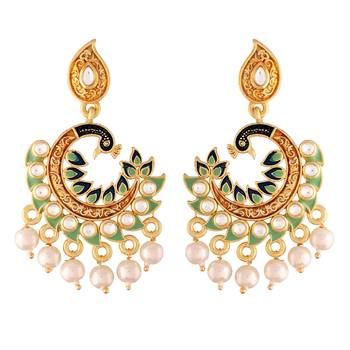 Meena Work Kundan Pearl Studded Peacock Designer Chandbali Earring For Women (E2919Min) 3