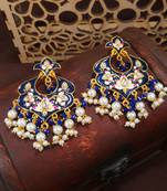 Traditional Meena Work Kundan Pearl Studded Chandbali Earring For Women (E2920Bl)