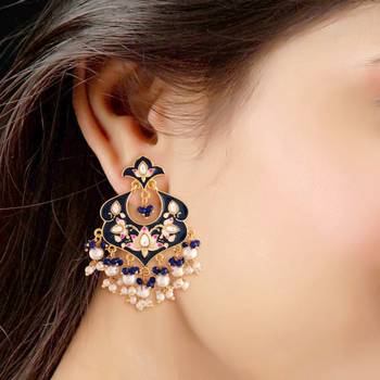 Traditional Meena Work Kundan Pearl Studded Chandbali Earring For Women (E2920Bl) 2