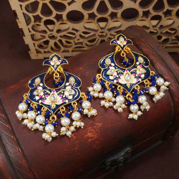 Traditional Meena Work Kundan Pearl Studded Chandbali Earring For Women  1