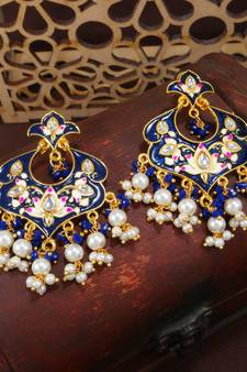 Traditional Meena Work Kundan Pearl Studded Chandbali Earring For Women (E2920G)