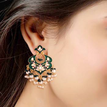 Traditional Meena Work Kundan Pearl Studded Chandbali Earring For Women  2
