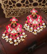 Meena Work Kundan Pearl Studded Chandbali Earring For Women 
