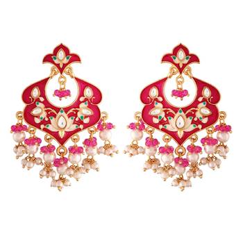 Meena Work Kundan Pearl Studded Chandbali Earring For Women  2