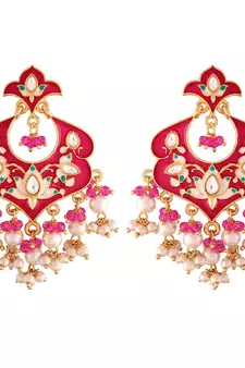 Meena Work Kundan Pearl Studded Chandbali Earring For Women 