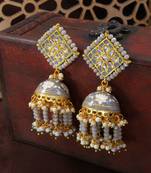 Meena Work Pearl Beads Studded Jhumki Earring For Women