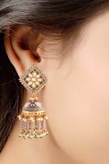 Meena Work Pearl Beads Studded Jhumki Earring For Women 
