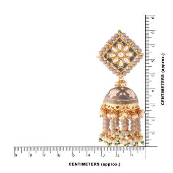 Meena Work Pearl Beads Studded Jhumki Earring For Women  3