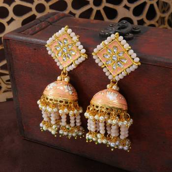 Traditional Meena Work Pearl Beads Studded Jhumki Earring For Women (E2921Pe) 1