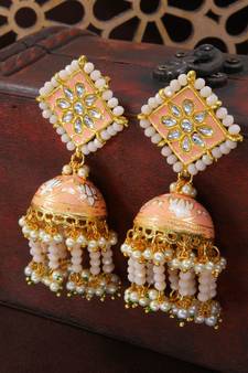 Traditional Meena Work Pearl Beads Studded Jhumki Earring For Women (E2921Pe)