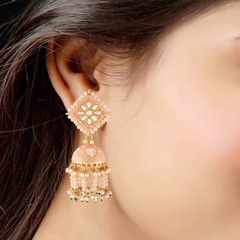 Traditional Meena Work Pearl Beads Studded Jhumki Earring For Women (E2921Pe) 2