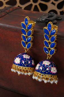 Meena Work Leaf Shaped Jhumki Earring For Women (E2922Bl)