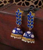 Meena Work Leaf Shaped Jhumki Earring For Women 