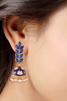 Meena Work Leaf Shaped Jhumki Earring For Women 