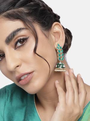 Traditional Meena Work Leaf Shaped Jhumki Earring For Women  1