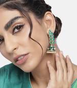 Traditional Meena Work Leaf Shaped Jhumki Earring For Women 