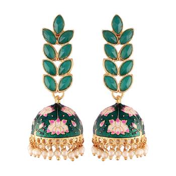 Traditional Meena Work Leaf Shaped Jhumki Earring For Women  2