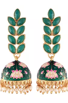 Traditional Meena Work Leaf Shaped Jhumki Earring For Women 