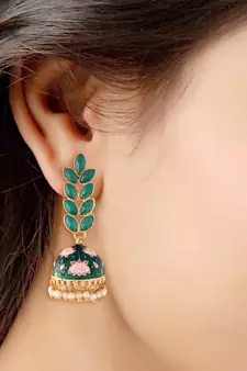 Traditional Meena Work Leaf Shaped Jhumki Earring For Women 