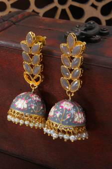 Traditional Meena Work Leaf Shaped Jhumki Earring For Women (E2922Gr)
