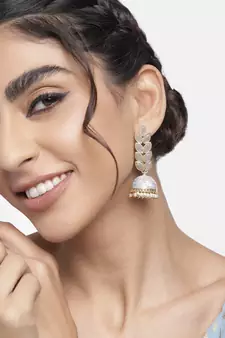 Traditional Meena Work Leaf Shaped Jhumki Earring For Women 