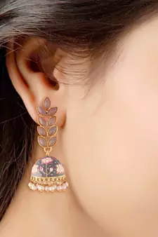 Traditional Meena Work Leaf Shaped Jhumki Earring For Women 