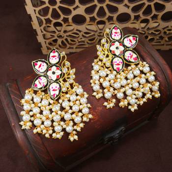 Traditional Meena Work Pearl Kundan Studded Drop Earring For Women (E2923B) 1