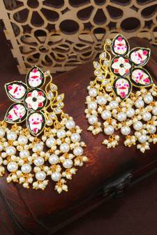 Traditional Meena Work Pearl Kundan Studded Drop Earring For Women (E2923B)