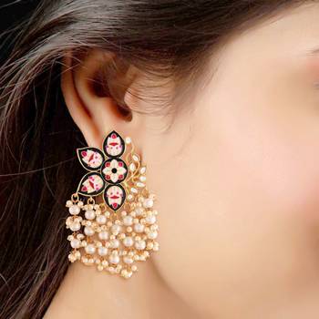 Traditional Meena Work Pearl Kundan Studded Drop Earring For Women (E2923B) 2