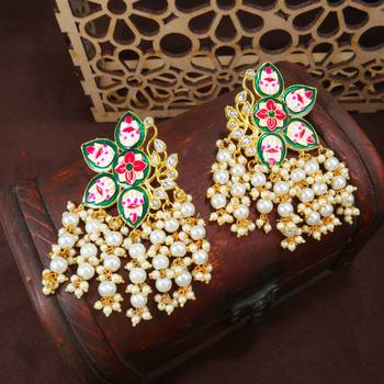 Traditional Meena Work Pearl Kundan Studded Drop Earring For Women (E2923G) 1