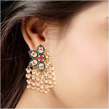 Traditional Meena Work Pearl Kundan Studded Drop Earring For Women (E2923G) 2