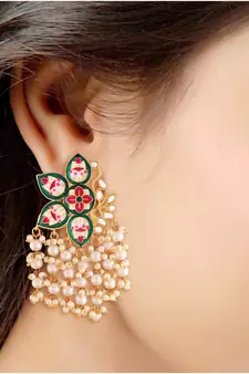 Traditional Meena Work Pearl Kundan Studded Drop Earring For Women (E2923G)