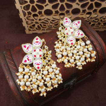 Traditional Meena Work Pearl Kundan Studded Drop Earring For Women  1