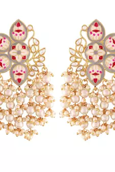 Traditional Meena Work Pearl Kundan Studded Drop Earring For Women 