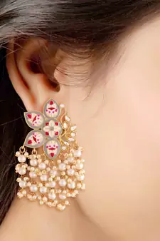 Traditional Meena Work Pearl Kundan Studded Drop Earring For Women 