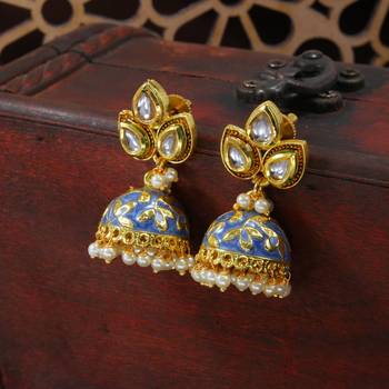 Meena Work Pearl Studded Jhumki Earring For Women (E2924Bl) 1