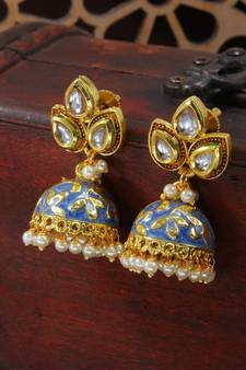 Meena Work Pearl Studded Jhumki Earring For Women (E2924Bl)